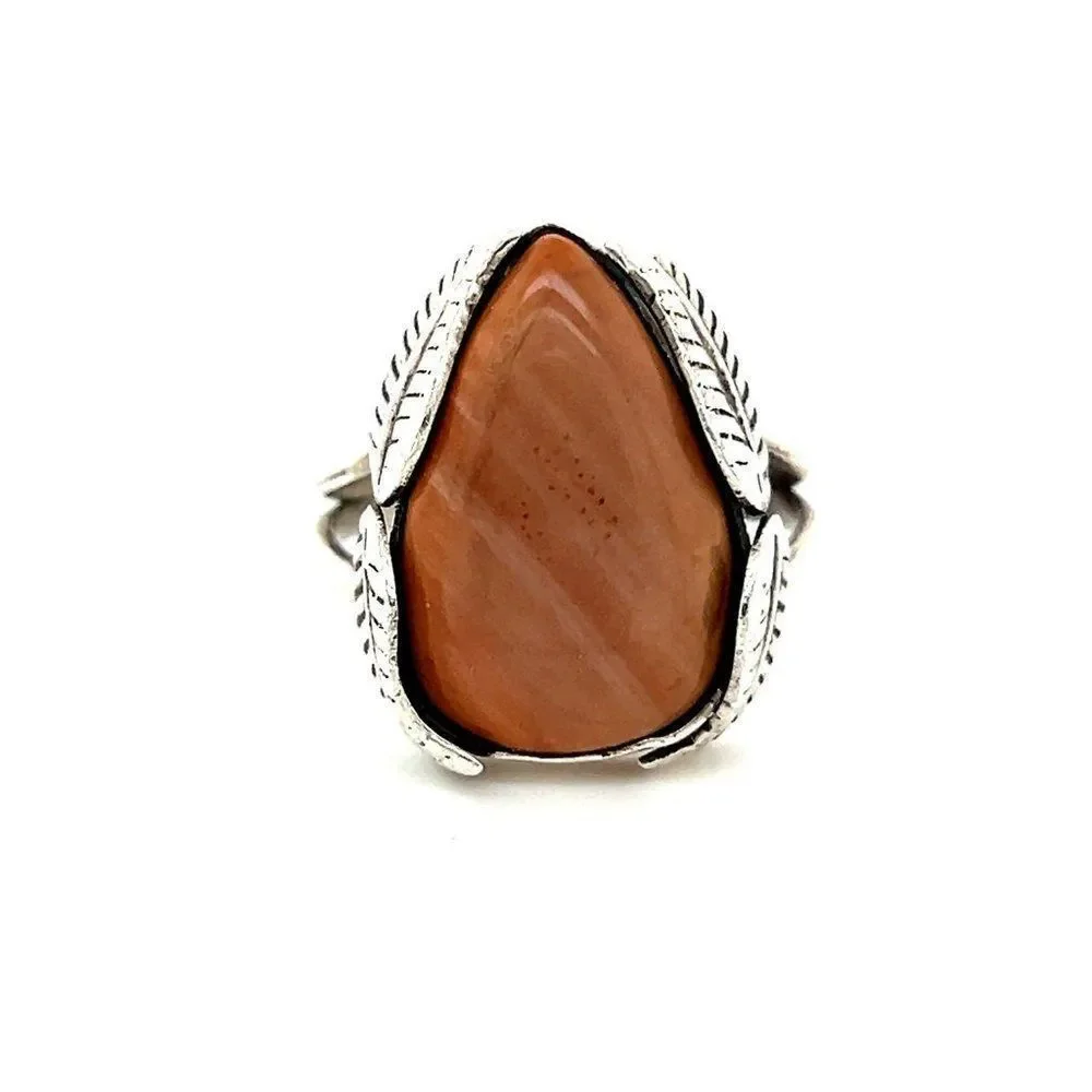 Silver‎ 925 Brown Stone Leaf Ring
